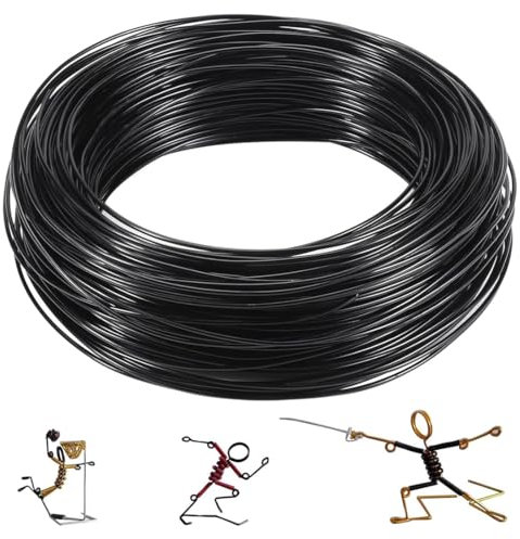 Duoleimi Filo per bricolage, 1 mm x 50 m, nero, filo di alluminio per bricolage, gioielli, filo per modellare, antiruggine, per fai da te, gioielli, arte e decorazioni.
