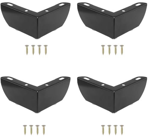 GVSS 4 Pièces Pieds de Meubles Triangulaires 5cm Noir, Pieds Angle Canape,Pieds de Meuble Petit,Pied de Table Métal,Pied Canapé,pour Tables,Chaises,Buffets,Meubles TV,avec 16 Clous