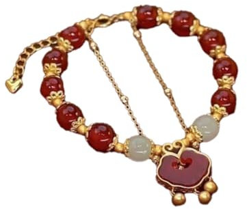 Bracelet rose en jade d'Hétien pour femme - Bracelet en jade doré - Bracelet élégant - Cadeau pour femme - Montre et combo, taille unique, Métal, Pas de gemme