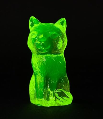 Unique uranium glass hand made decoration - cat, size 50x55x107mm, Czech Bohemian Glass, 1 pc