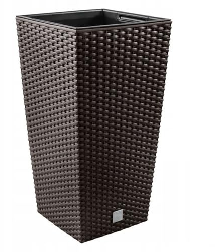 DIKEL Blumentopf 24x24x45 cm | Übertöpfe mit Rattanoptik und wetterfestem Einsatz | Pflanzentöpfe für stilvolle Innen- und Außengestaltung | Blumentöpfe für weniger Erde und einfache Pflege | Braun