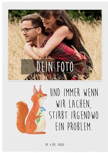 Mr. & Mrs. Panda Personalisierte Foto Postkarte Eichhörnchen Blume - Geschenk, lustige Sprüche, Tiere, Eichhorn, Motivation Sprüche, Tiermotive,