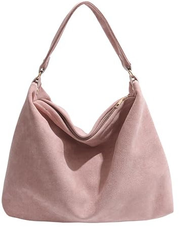 SUNAVY Umhängetasche Damen Wildleder Tote Bag Vintage Handtasche Tragetasche Schultertaschen Groß Shopper Tasche Hobo Bag für Reisen, Einkaufen, Party (Rosa)