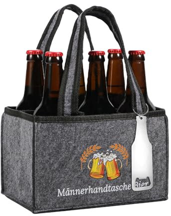 Senken Männerhandtasche Bier,Biergeschenke für Männer,Männergeschenke zum Geburtstag,Lustige Geschenke für Männer,Geschenk Mann,6 Flaschenträger mit Flaschenöffner