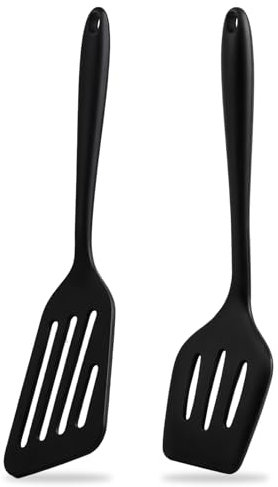 Hicoosee - Lote de 2 espátulas de pescado de silicona de calidad alimentaria con ranura, utensilios de cocina resistentes al calor y sin BPA, espátulas para voltear huevos, pescado