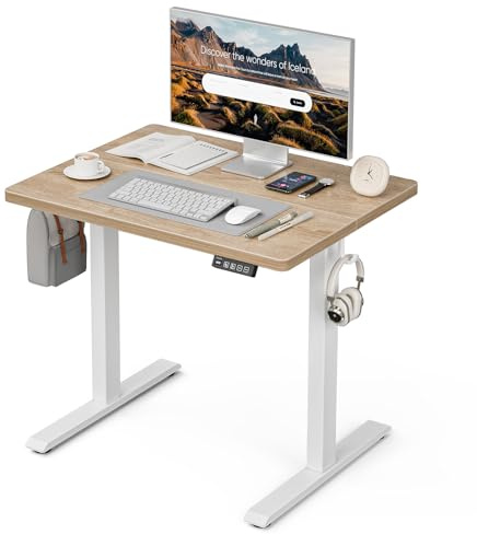 Grandder Height Adjustable Electric Standing Desk, 80 x 60 cm Sit Stand up Desk, Memory Computer Home Office Desk with Two-Piece Desktop Maple