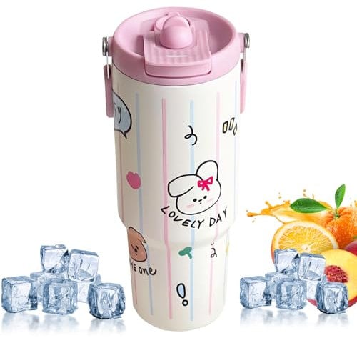 Bouteille d'eau en acier inoxydable avec paille - récipient isotherme durable, bouteille d'eau de voyage | Bouteille d'eau en acier inoxydable, bouteille anti-feuille, bouteille d