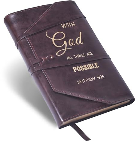 LParkin Étui de bible élégant en cuir synthétique pour homme et femme - Couverture de Bible polyvalente avec sangle réglable - Cadeau chrétien parfait - Avec Dieu - Toutes choses sont possibles
