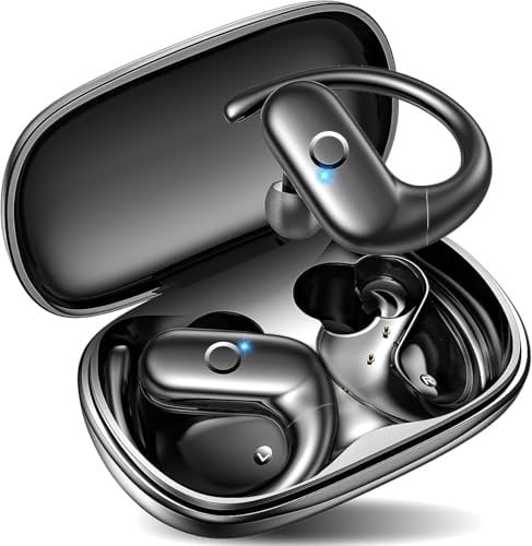 Temdan Wireless Earbuds Over-Ear Headphones Bluetooth 5.3 With Ear-Hooks Deep Bass Headsets Clear Call Ultralight earphones Up To 30H Use Time For Studying Workout Gaming,Black