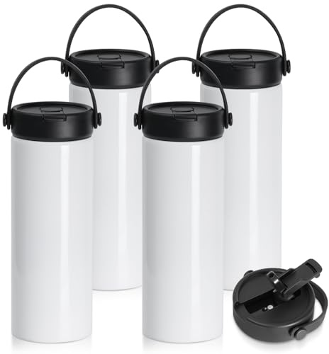 PYD Life 4 Pack Sublimation Water Bottle Blanks 30 OZ 900 ML Sports Wide Mouth Vacuum Insulated Straight Tumblers with Flip Straw and Portalbe Handle