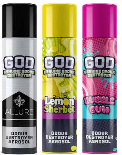 GOD Blast 750ml Aerosol (3 Scent Variety Pack) – Fast Acting Odour Neutraliser Spray. Extra Strong & Long Lasting Air Freshener. Eliminates Tough Odours in High Demand Indoor Spaces. Made in the UK
