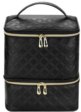 Nail Polish Organizer Holds 30 Bottles (15ml) and 1 Nail Light Nail Polish Carrying Case with Storage Pockets for Manicure Tools Double Layer Storage Travel Bag (Black)