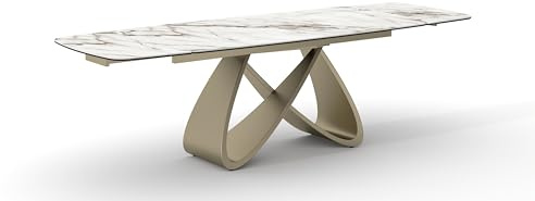 PAZZO DESIGN Ausziehbarer Tisch Zeno, Tischplatte aus Keramik-Glas Calacatta Marmor, Goldfarbene Beine, für Küche und Wohnzimmer, Keramik, 180 x 90 x H76 cm - id_2300