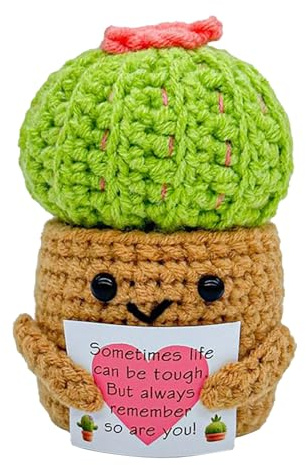 Genérico Muñeca De Crochet para Maceta - Maceta Cactus De Muñeca De Ganchillo Motivacional,Adorno Inspirador con Tarjeta De Motivación para Cumpleaños Graduación Estantería