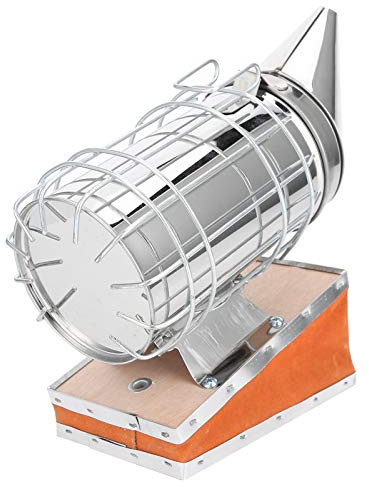 Fumoir apicole en acier inoxydable, pulvérisateur de fumée en cuir de vache avec couvercle de protection et crochet de montage pour apiculteur, équipement apicole