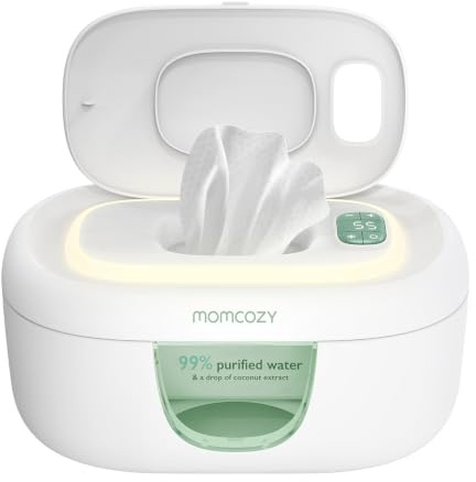 Momcozy Feuchttuch Wärmer, Federdesign, Feuchttücher Box mit großem Fassungsvermögen, schnelles und gleichmäßiges Erwärmen, Temperaturregelung mit 4 Heizmodi, Feuchttuchwärmer mit Nachtlicht