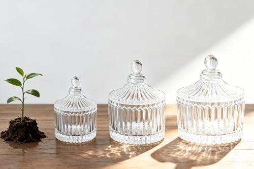 Keksdosen, Süßigkeitendosen, transparente Glasbehälter, Aromatherapie-Glasbehälter, Kerzenbehälter, alltagstaugliche Haushaltswaren, dekorative Kristallbehälter (3 Stück)