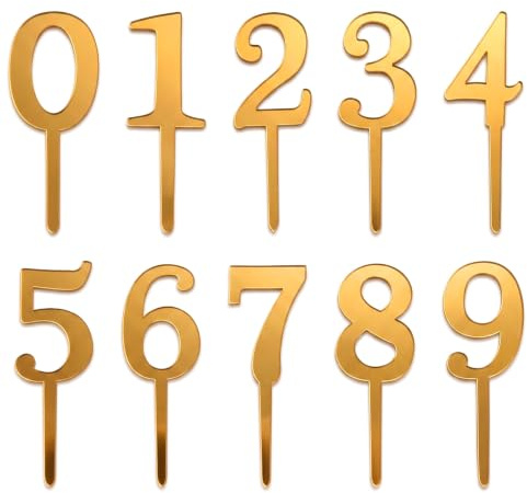 Matwsec 20 Stück Zahlen Deko Torte, Acryl Happy Birthday Tortendeko, Kuchen Deko Geburtstag, Goldene Zahlen 0-9 Cake Topper Geburtstag, Tortenaufsatz Kuchen Topper für Party Hochzeit Jubiläum Feier