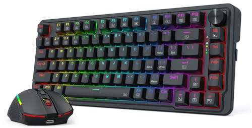 Redragon S168 Teclados y ratones para juegos Combos Inalámbrico 3 Modos | Juego de teclado para videojuegos, 81 teclas, K673 PRO RGB Gasket 8000DPI M693