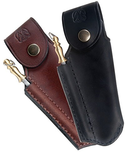 Laguiole Actiforge - Etui cuir pleine fleur pour couteau Laguiole - Fabrication Française Artisanale - Noir - Avec Fusil