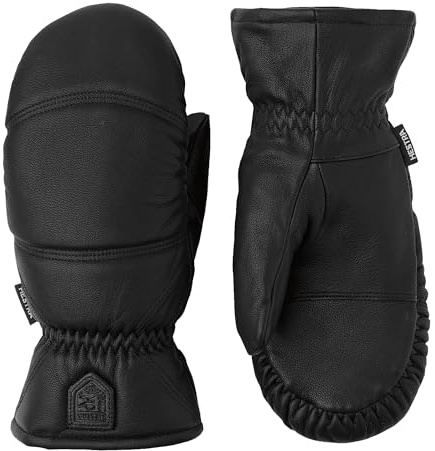 Hestra Mitaines en cuir unisexes, moufles de ski d'hiver en cuir pour ski alpin et hiver froid, noir, 9