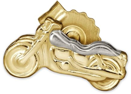CLEVER SCHMUCK Goldener kleiner Ohrring als Single Ohrstecker Mini Motorrad 8 x 4 mm bicolor links glänzend 333 GOLD 8 KARAT für Damen oder Herren im Etui sand