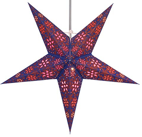 GURU SHOP Faltbarer Advents Leucht Papierstern, Weihnachtsstern 60 cm - Anubis Dunkelblau, Papiersterne 60 cm