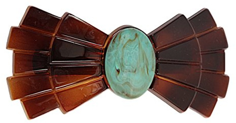 Caravan French Schleife Automatische Haarspange verziert mit Türkis Bead