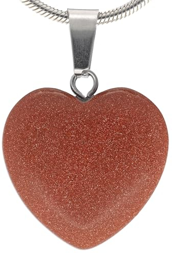 Lebensquelle Plus Herzanhänger aus echtem Edelstein 2x2 cm | Anhänger Herz mit silberfarbener Öse (Goldfluss)
