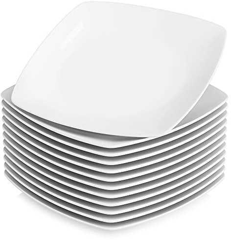 MALACASA, Serie Julia, 12 Piezas 9.5 Platos Llanos de Porcelana Plato de Cena para 12 Personas
