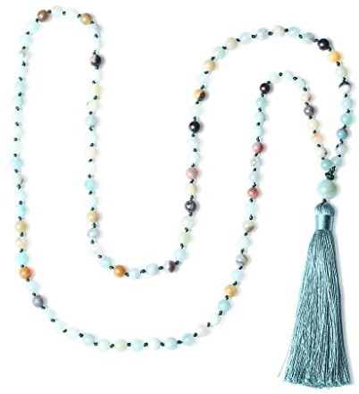COAI Unisex Handgeknüpft 108 Mala aus Amazonit Buddhistische Halskette Gebetskette