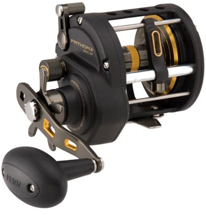 PENN Fathom® II Level Wind, Fishing Reel, Conventional Reels, Sea - Nearshore/Lake Fishing, Shore and Kayak Fishing, Unisex, Black Gold, 20LC | Left Hand