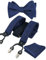 Alizeal Mens Adjustable Floral Paisley Selbstgebundene Fliege, Einstecktuch und elastische Y-Form 6 Clips Hosenträger Set, Navy
