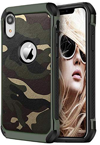 FDTCYDS iPhone XR Case Cmouflage Shockproof Armor Silicone Hybrid Rugged Protective Cover Case for Apple iPhone XR - Camo Green