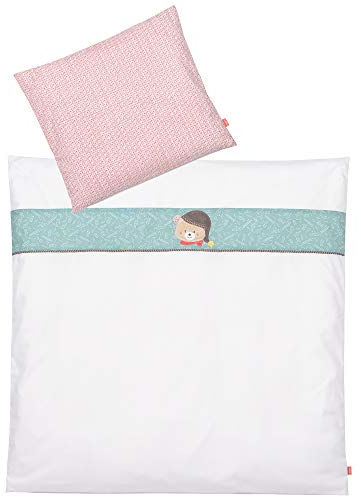 Fehn 060591 Baby-Bettwäsche Bruno – Kopfkissen & Bettdecke für Kinder im Set – Mit Bärenmotiv – 0+ Monate – Kissen: 35 x 40 cm & Decke: 80 x 80 cm