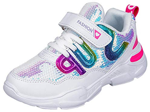 HSNA Mädchen Turnschuhe Sparkle Scales Sneaker Kinderschuhe mit Klettverschluss(28-38 EU)