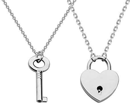 CHOORO Couple Love Shape Lock Key Pendant Necklace You are The Best Match to Open My Hear Gift for Boyfriend/Girlfriend, Metal