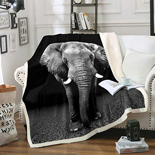 Loussiesd 3D-Elefanten-Plüschdecke, Sherpa-Print, für Kinder, Jungen, Erwachsene, weiche Plüsch-Decke für Sofa, Couch, Einzelbett, 127 x 152 cm, Schwarz