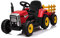 Tracteur électrique Workers avec remorque, Rouge, Traction arrière, Batterie 12V, Roues Plastique, siège Large, télécommande 2,4 GHz, Lecteur MP3 avec entrée USB +Bluetooth, lumières LED