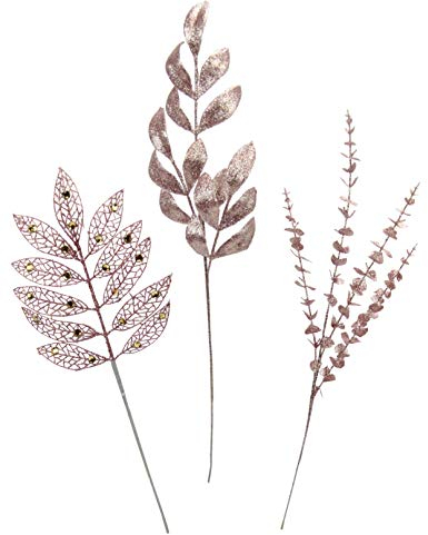 Künstlicher Weihnachtszweig Eukalyptus Blattzweig mit Glitzer und Dekosteine Zweig Dekozweig Weihnachtsdeko für Arrangements Weihnachtskranz Adventskranz Deko Einzelblume Dekoblume Kunstblume