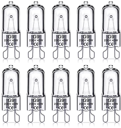 SILKIT G9 Halogen Light Bulbs 40W, No Flickering, Dimmable, 600lm, 2800K, G9 Capsule Bulb, Warm White, 10 Pack