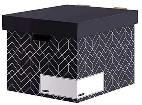 BANKERS BOX Archivbox mit Deckel, Décor Serie für Büro und Zuhause, stabil, mit Grifflöchern, aus 100% recycelter Wellpappe, Farbe/Motiv: Mitternachtsblau, 5 Stück