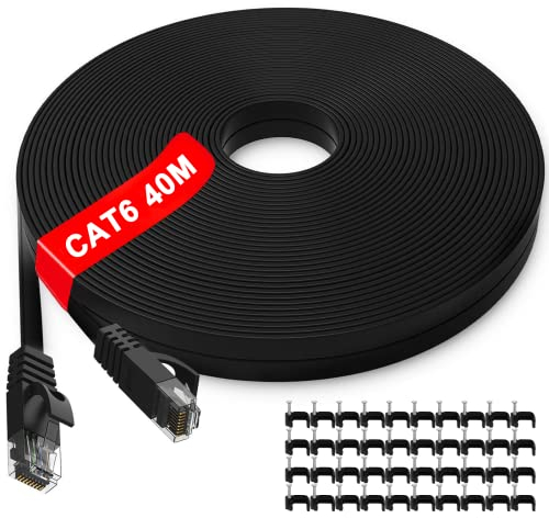 LAN Kabel 40 meter, Flach Netzwerkkabel 40m Outdoor Indoor, Reines Kupferkern Ethernet Kabel, Außen Wasserdicht Verlegekabel 40m Internet Kabel Hochgeschwindigkeit Lange RJ45 Patchkabel für Router