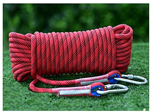QHY 8 mm Outdoor-Kletterseil, statisches Kletterseil mit 2 Stahlhaken, Magnet-Angeln, Nylonseil, Baumschaukel, Kletterseil (Farbe: Rot, Größe: 25 m x 8 mm)