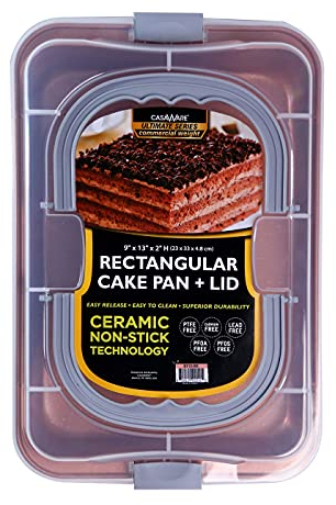 casaWare 9 x 13 x 2-inch Covered Rectangular Cake Pan with Wide Handles (Rose Gold Granite)