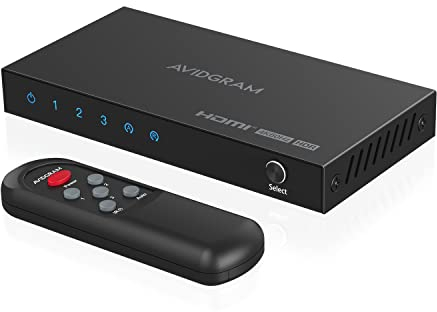 HDMI Switch 4K 60Hz, AVIDGRAM HDMI 2.0 Commutateur 3 in 1 Out, 3 Port HDMI Selector Box with IR Télécommande Soutien HDCP 2.2 HDR10 3D 18Gbps pour Xbox PS4 Roku HDTV Monitor