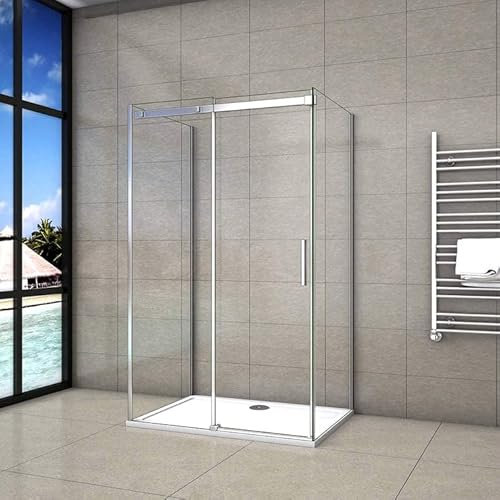 Cabine de douche 100x80x80x195cm forme en U porte de douche coulissante et 2 parois en 8mm verre anticalcaire