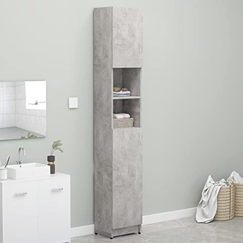 Susany Armadio a Colonna da Bagno, Mobile Alto Moderno, Mobili a Terra, Grigio Cemento 32x25,5x190 cm in Truciolato