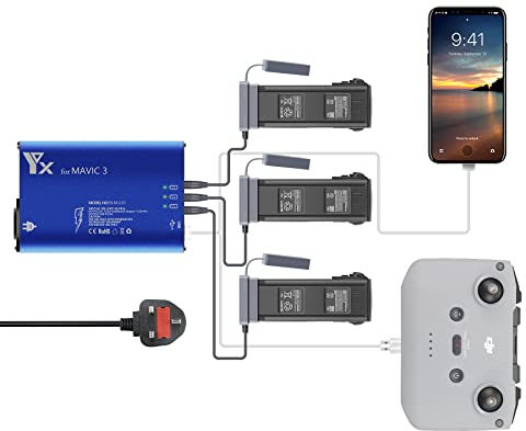 LYONGTECH Battery Charger for DJI Mavic 3,Mavic 3 Classic Drone,5 in 1 Rapid Multi Charging Hub,Simultaneous Charge 3 Batteries and Remote Controller Accessories