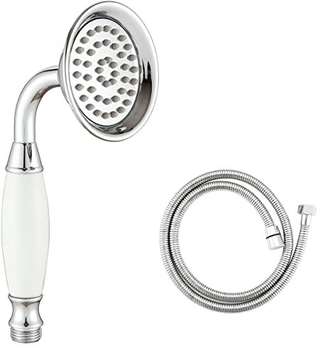 Ownace 3.3 Inch Traditional Brass Ceramics Telephone Hand Held Shower Head Gold Victorian Shower Head with 1.5M Hose for Bathroom Shower Tap